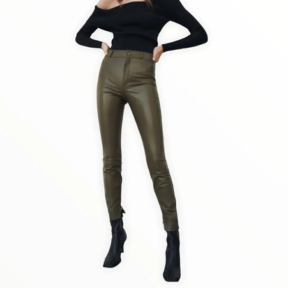 ZARA | Green | FAUX LEATHER LEGGINGS - Picture 6 of 10